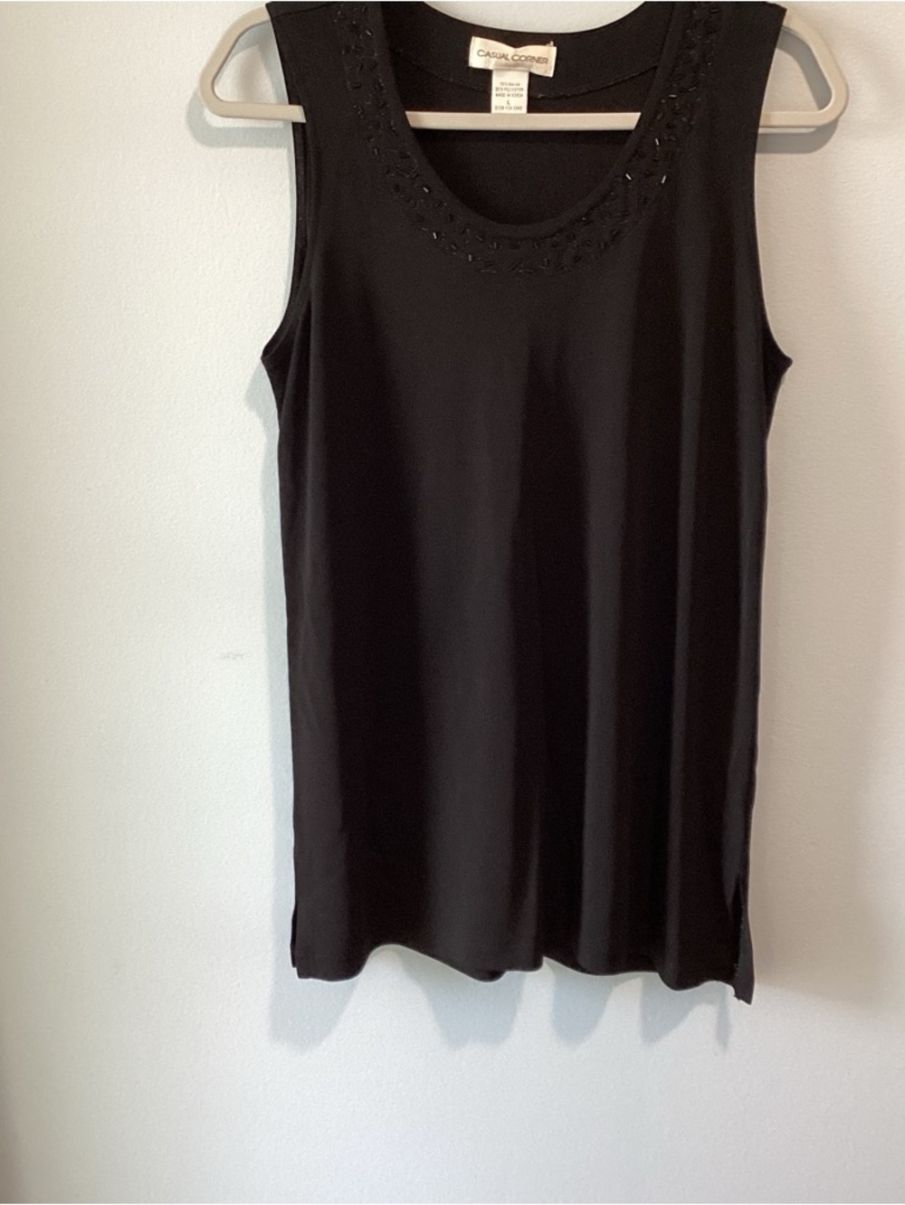 Casual Corner Women's Black Sleeveless Beaded Neck Tank